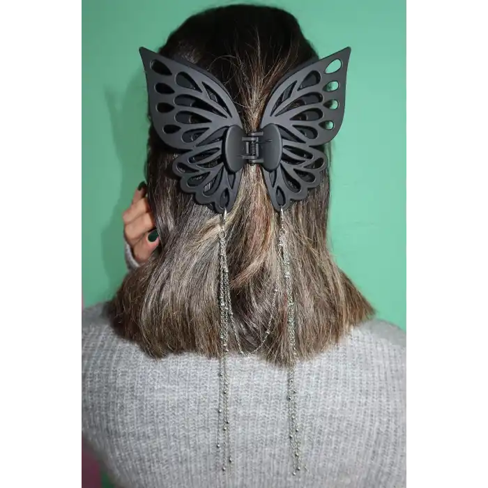 Mat Siyah Renk Kelebek Figürlü Sallantılı Mandal Toka