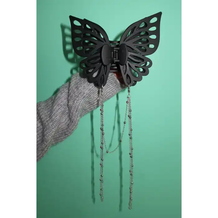 Mat Siyah Renk Kelebek Figürlü Sallantılı Mandal Toka