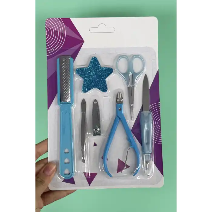 Mavi Renk 7 Parça Manikür/ Pedikür Törpü Set