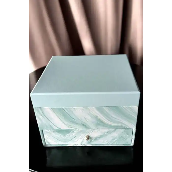 Mavi Renk Ayna Detaylı Bölmeli Çekmeceli Takı Organizeri