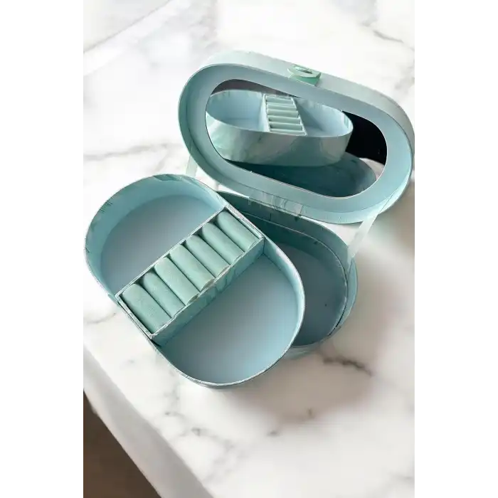 Mavi Renk Ayna Detaylı Takı Organizeri