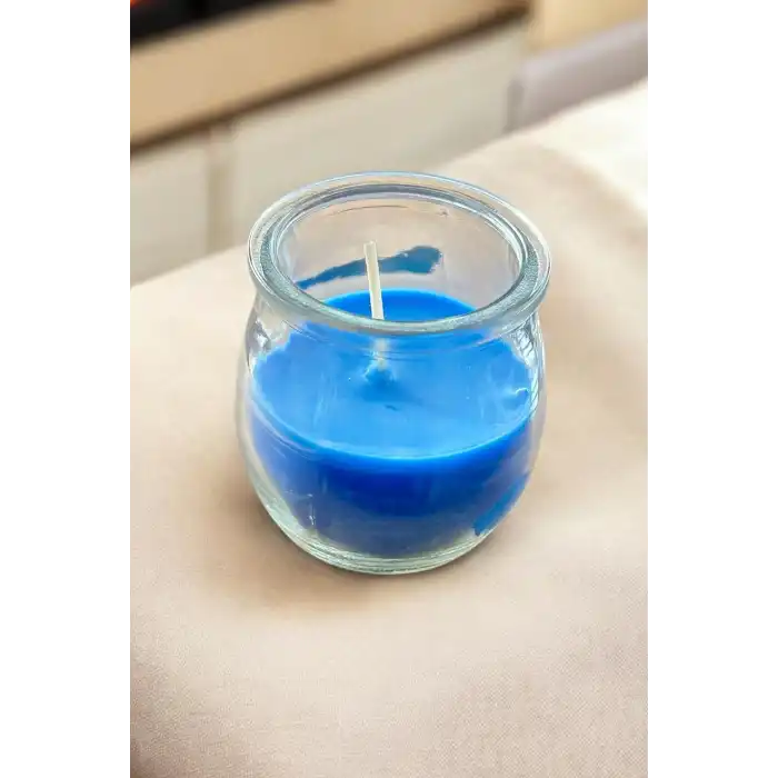 Mavi Renk Bardakta Kokulu Dekoratif Mum