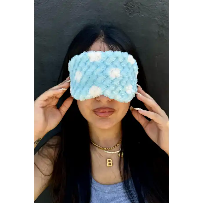Mavi Renk Benekli Peluş Uyku Bandı