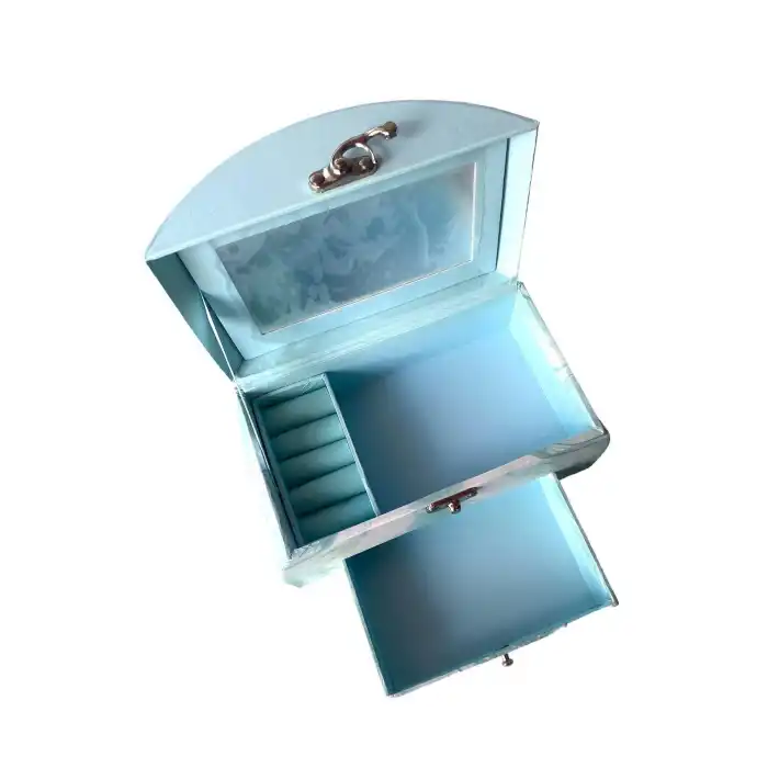 Mavi Renk Çekmeceli Ve Ayna Detaylı Takı Organizeri