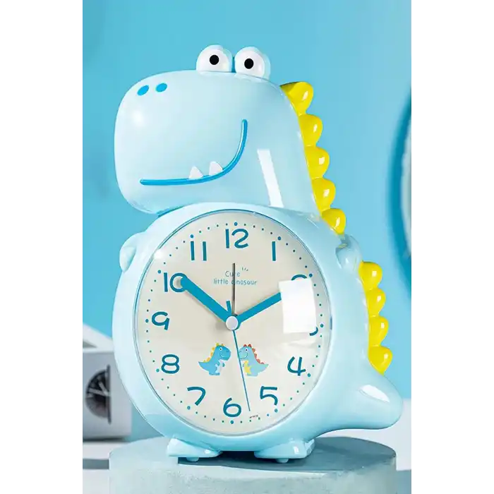 Mavi Renk Dinazor Figürlü Dekoratif Alarmlı Masa Saati
