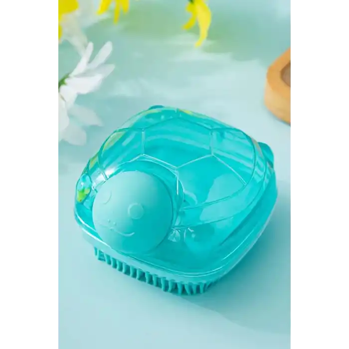 Mavi Renk Kaplumbağa Figürlü Saç Diplerine Masaj Yapan Şampuan Hazneli Silikon Saç Yıkama Fırçası