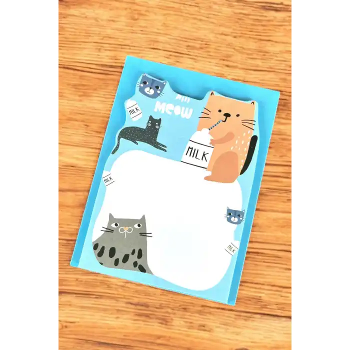 Mavi Renk Kedi Figürlü Yapışkanlı Not Kağıdı