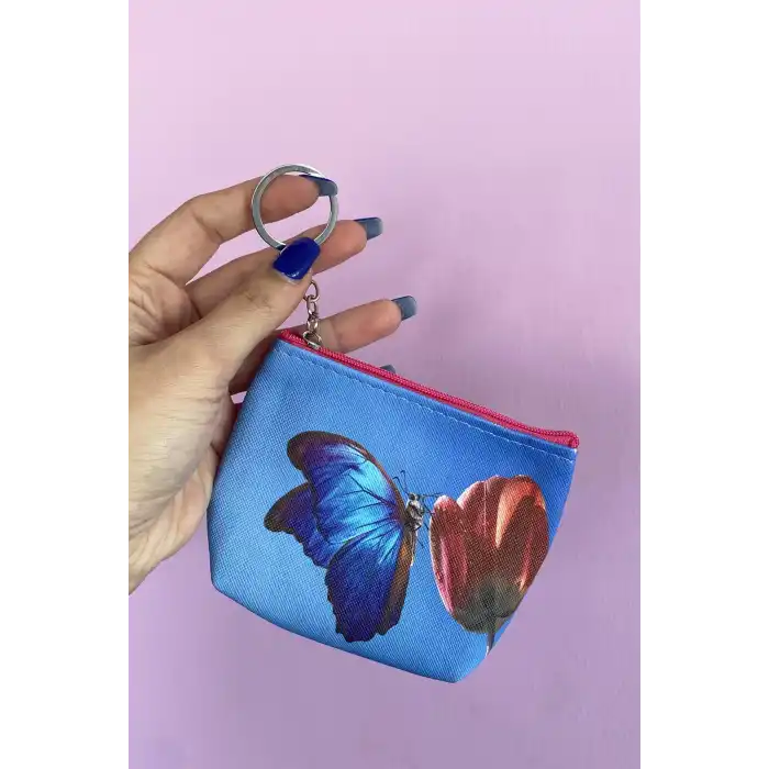 Mavi Renk Kelebek Figürlü Cüzdan/ Anahtarlık