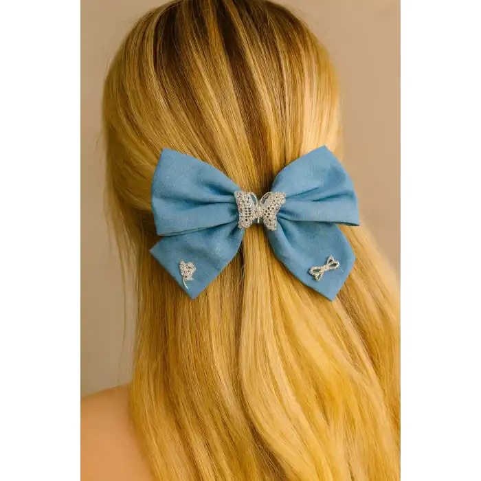 Mavi Renk Kelebek Figürlü Kurdele Otomat Toka