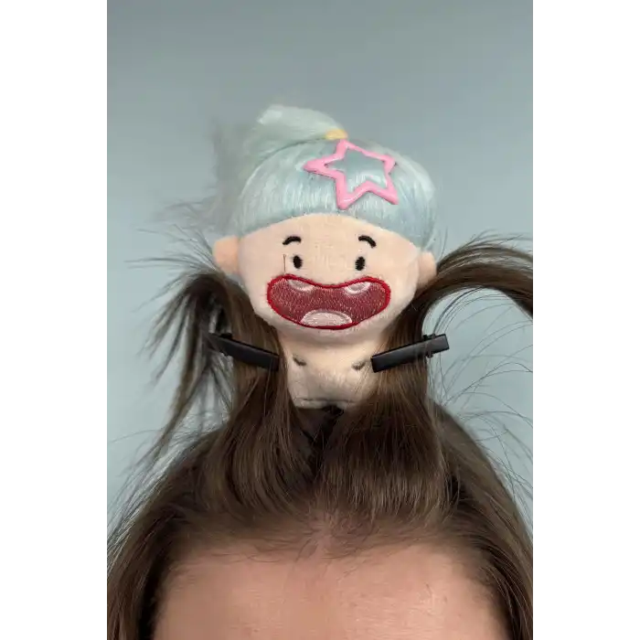 Mavi Renk Kız Figürlü Perçem Tokası Detaylı Taç