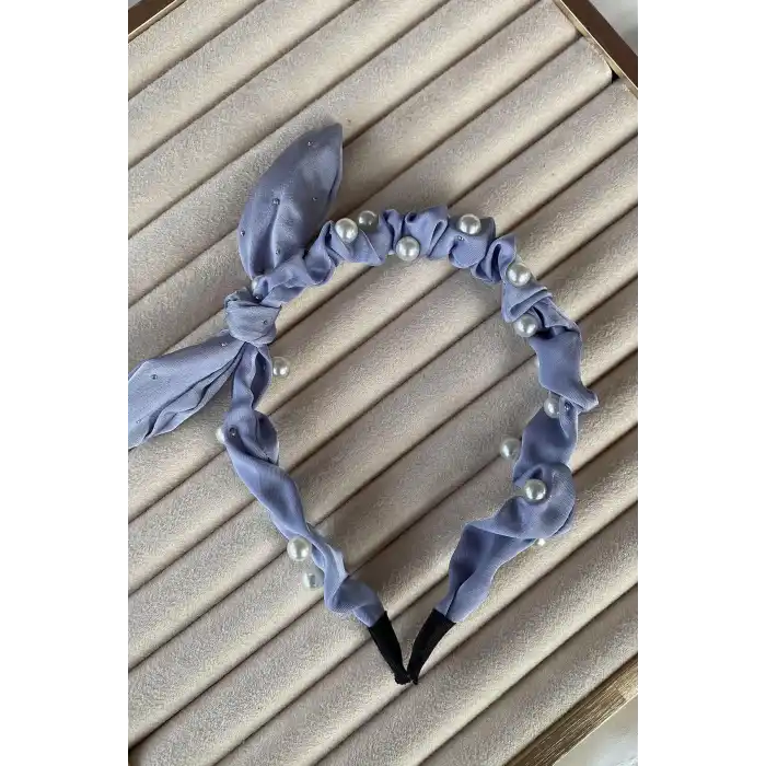 Mavi Renk Kurdele Figürlü İnci Detaylı Taç