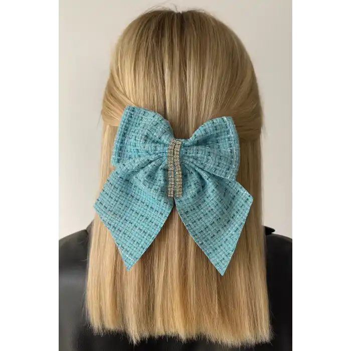 Mavi Renk Kurdele Figürlü Taş Detaylı Otomat Toka