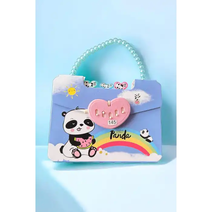 Mavi Renk Panda Figürlü Kilit Detaylı Not Defteri