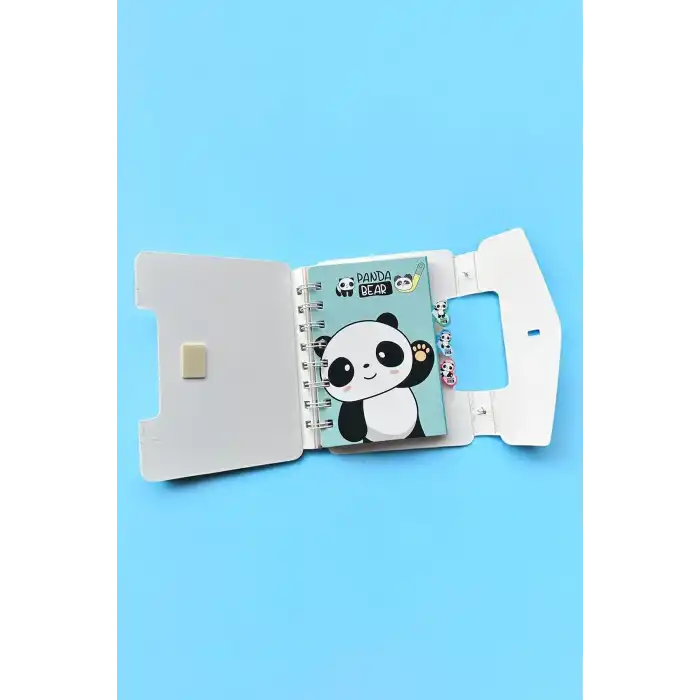 Mavi Renk Panda Figürlü Kilit Detaylı Not Defteri