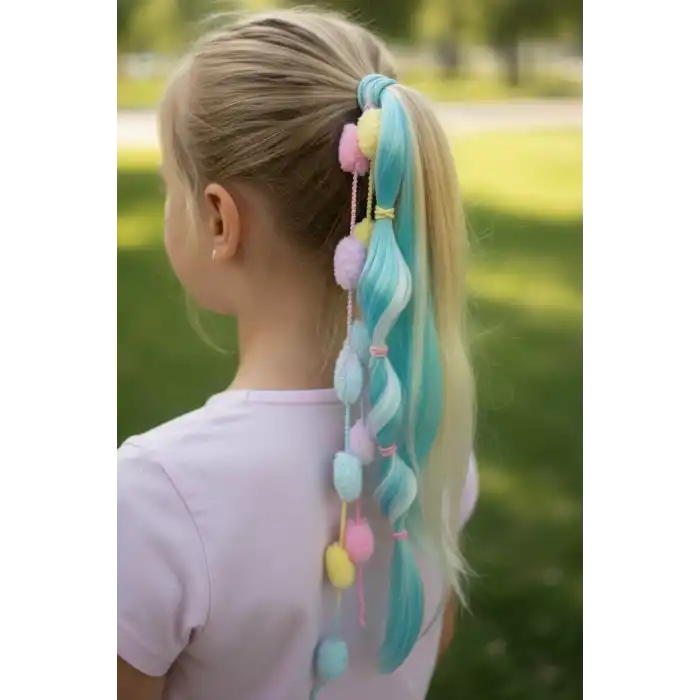 Mavi Renk Saç Detaylı Lastik Toka