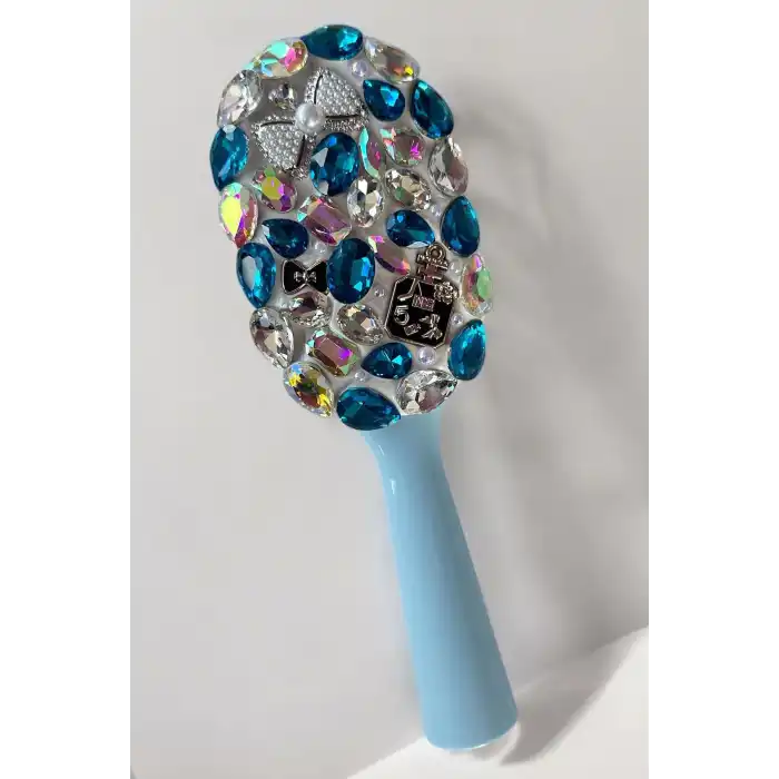 Mavi Renk Taş Ve İnci Detaylı Saç Tarama Fırçası/ Tarak