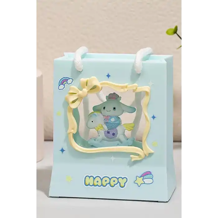 Mavi Renk Tavşan Figürlü Askı Detaylı Müziklı Işıklı Kar Küresi