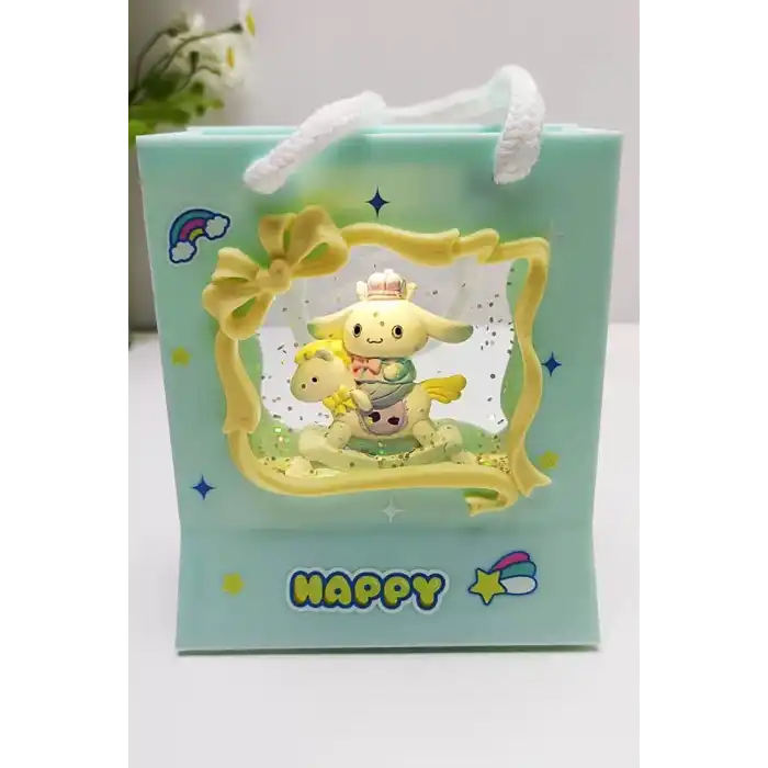 Mavi Renk Tavşan Figürlü Askı Detaylı Müziklı Işıklı Kar Küresi