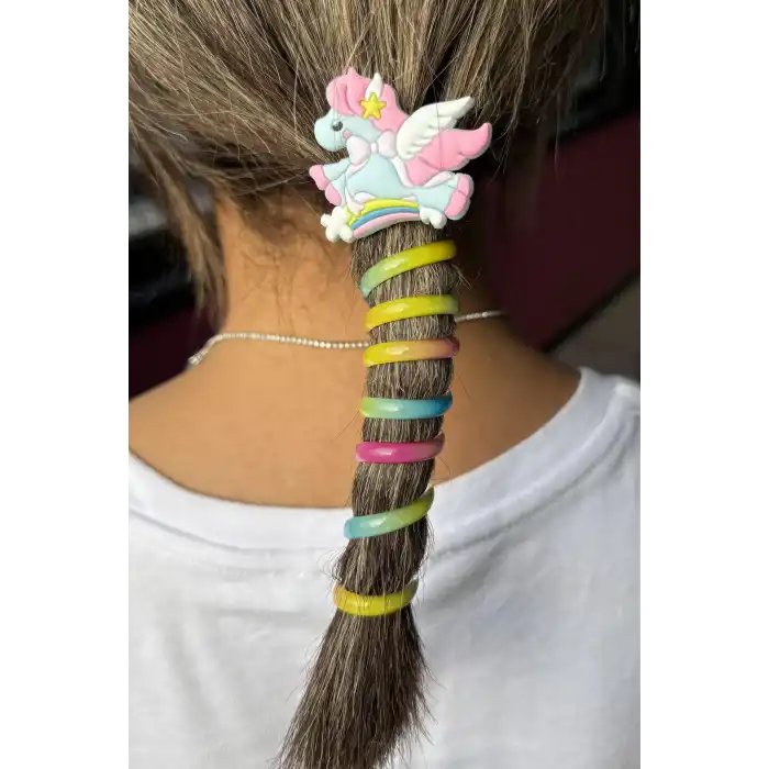Mavi Renk Unicorn Figürlü Yaylı Spiral Toka
