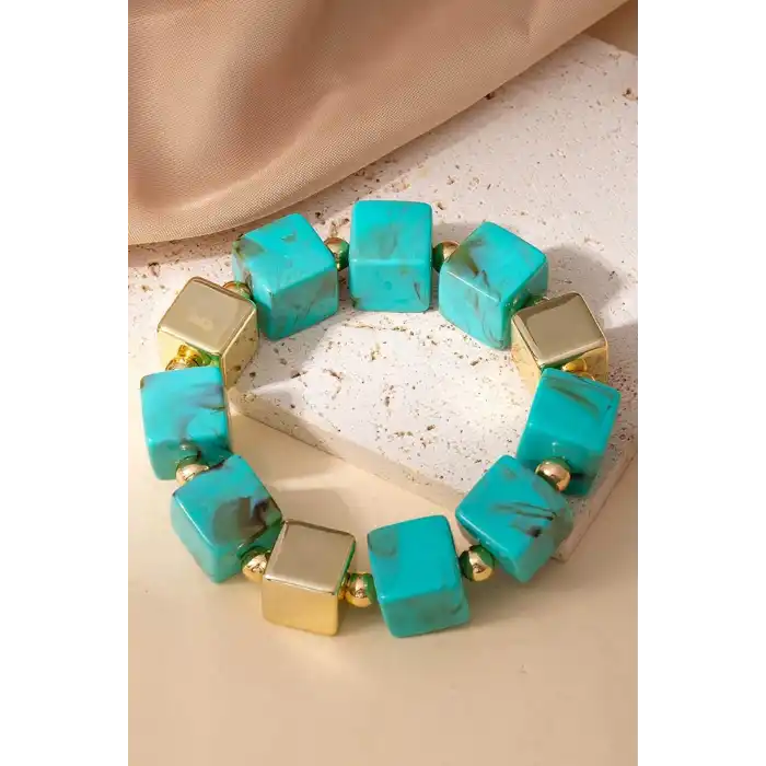 Mavi Ve Altın Renk Boncuk Detaylı Bileklik