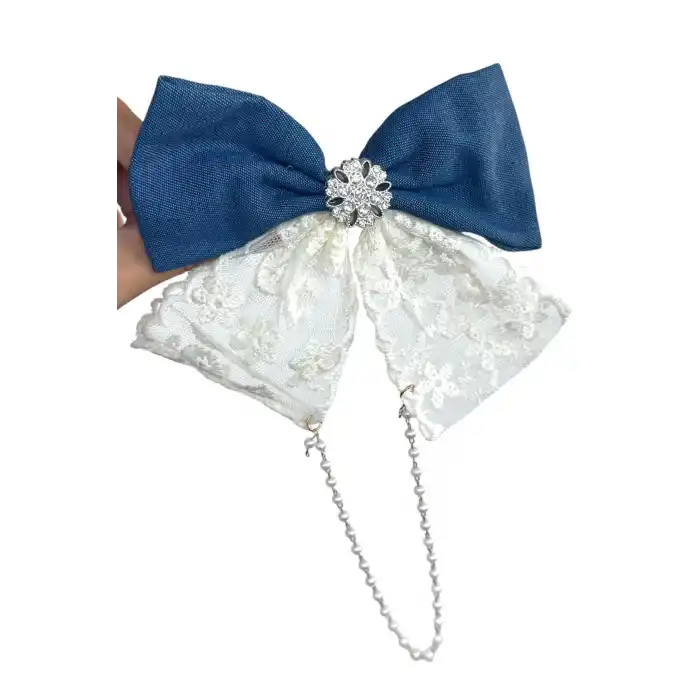 Mavi Ve Beyaz Renk Kurdele Figürlü Otomat Toka