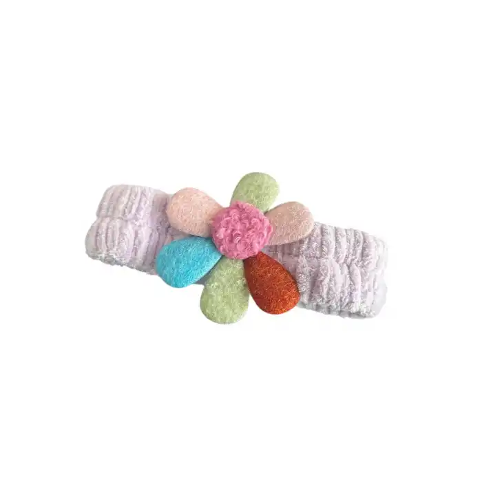 Mor Renk Çiçek Figürlü Peluş Saç Bandı