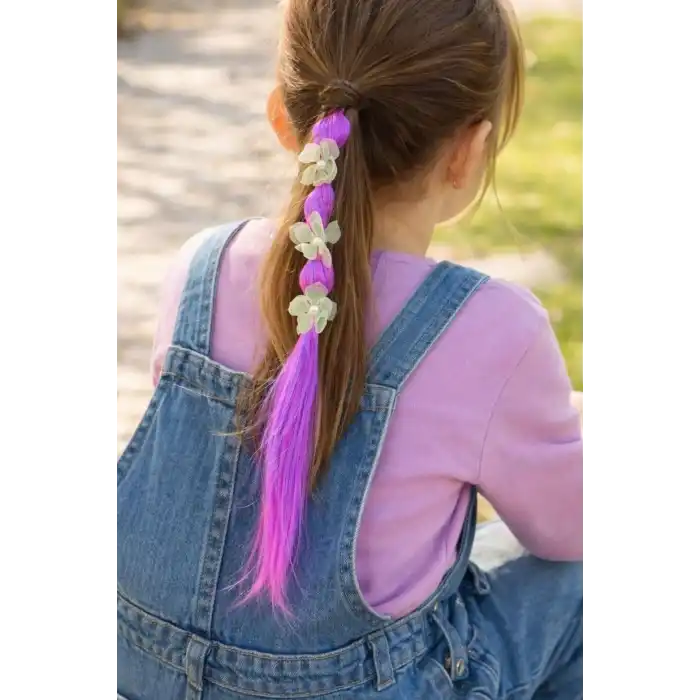 Mor Renk Çiçek Figürlü Saç Detaylı Lastik Toka