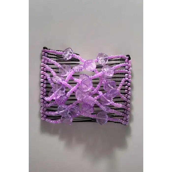 Mor Renk Deniz Kabuğu Figürlü Tel Tarak Toka