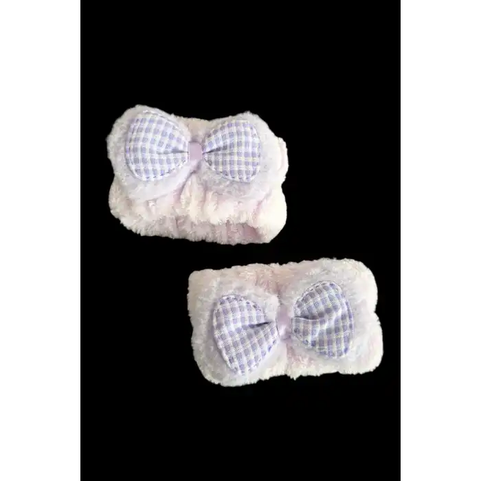 Mor Renk İkili Kurdele Figürlü Peluş Su Tutucu Havlu Bileklik