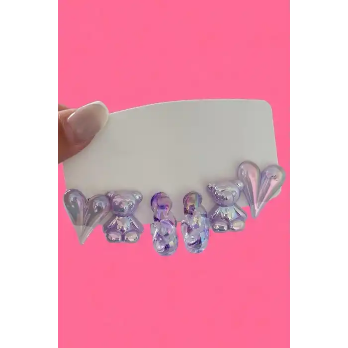 Mor Renk Karışık Figürlü 6lı Küpe Set