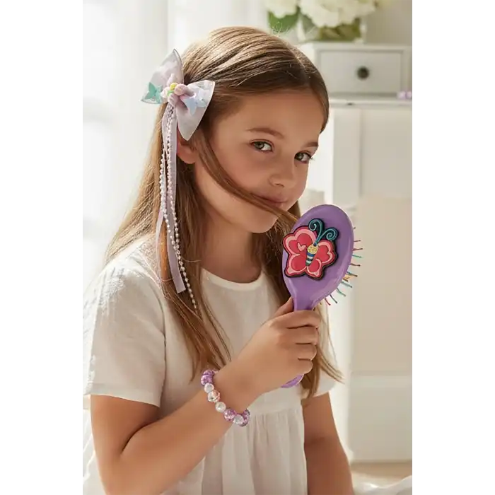 Mor Renk Kelebek Figürlü Tarak /Bileklik /Yüzük Ve Toka Set