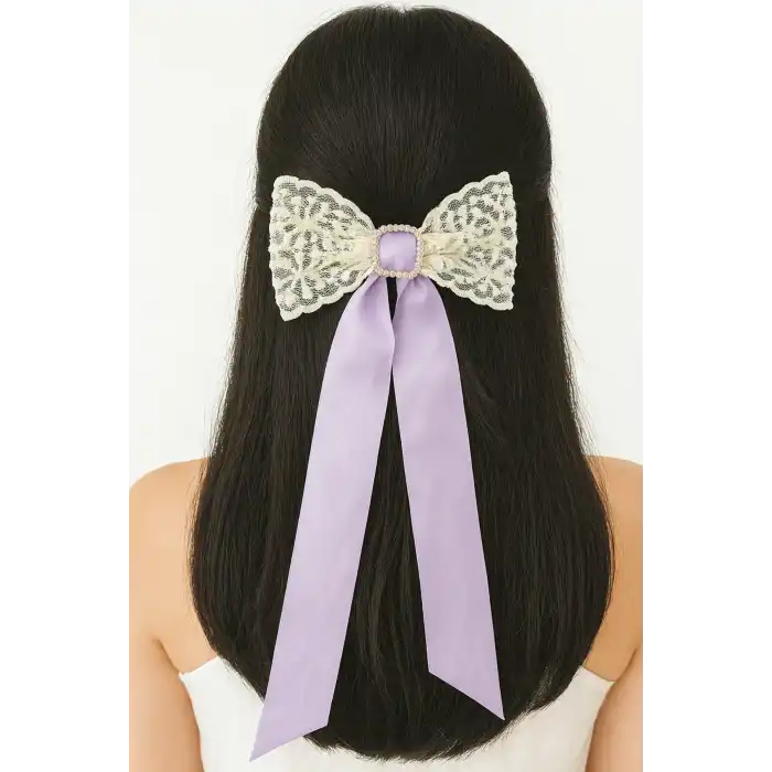 Mor Renk Kurdele Figürlü Taş Detaylı Otomat Toka