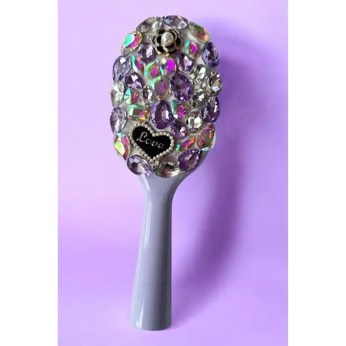 Mor Renk Taş Ve Love Yazılı Saç Tarama Fırçası/ Tarak