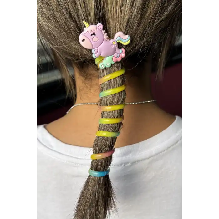 Mor Renk Unicorn Figürlü Yaylı Spiral Toka