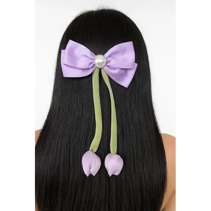 Mor Ve Yeşil Renk Karışık Figürlü İnci Detaylı Otomat Toka