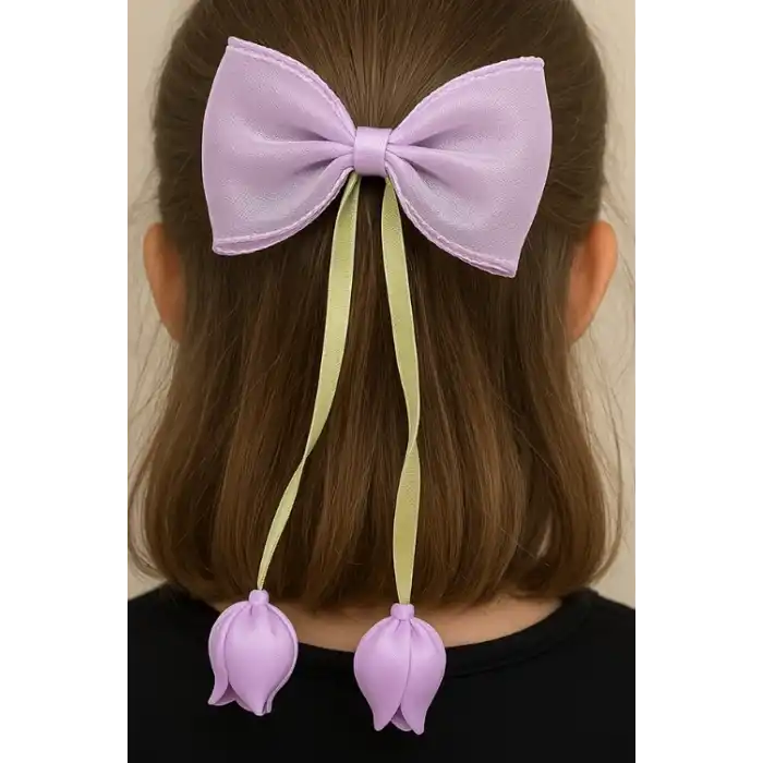 Mor Ve Yeşil Renk Lale Figürlü Kurdele Otomat Toka