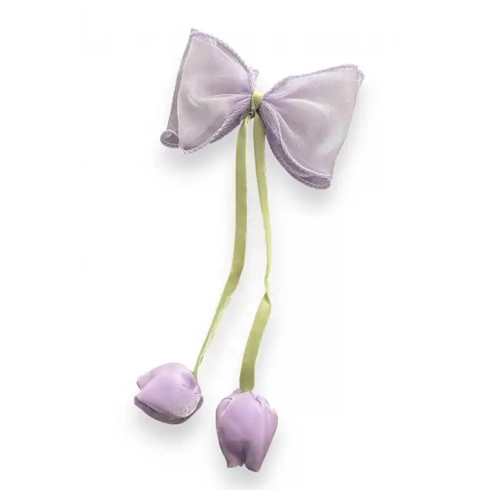Mor Ve Yeşil Renk Lale Figürlü Kurdele Otomat Toka