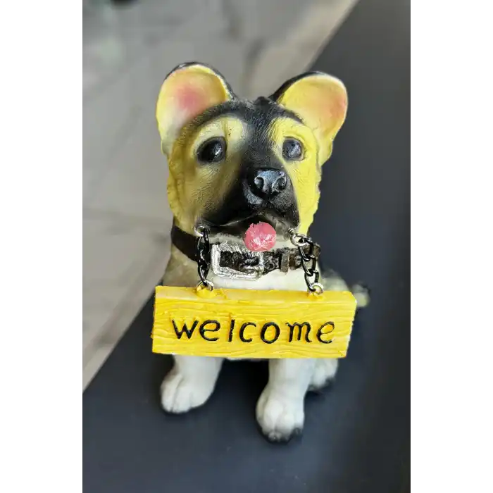 Orta Boy Süs Eşyası Köpek Figürlü Hoşgeldin Yazılı Biblo
