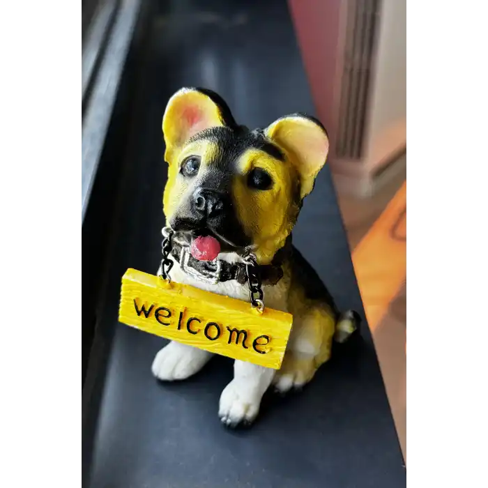 Orta Boy Süs Eşyası Köpek Figürlü Hoşgeldin Yazılı Biblo