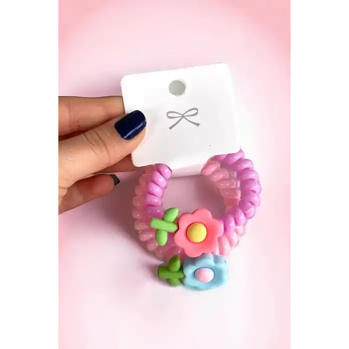 Pembe Renk 2´li Çiçek Detaylı Helezon Toka