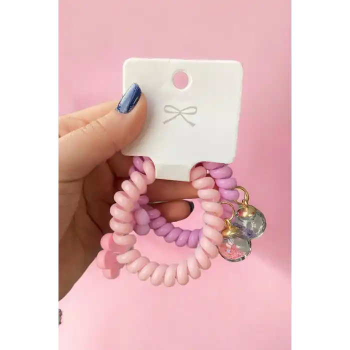 Pembe Renk 2´li Çiçek Detaylı Helezon Toka