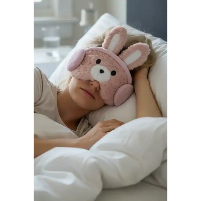 Pembe Renk Ayıcık Figürlü Peluş Uyku Bandı