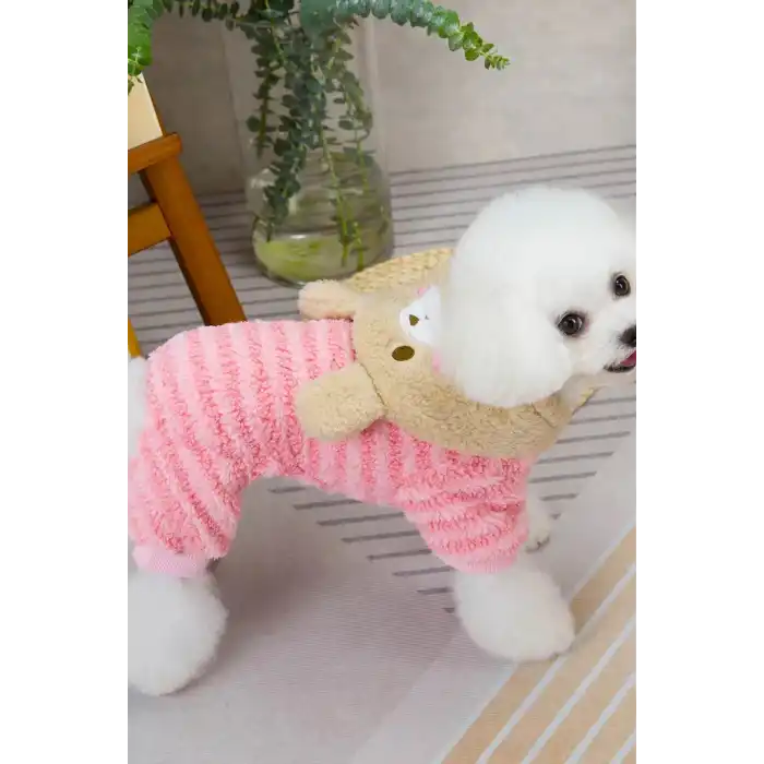 Pembe Renk Ayıcık Figürlü Peluş XL Köpek Tulum