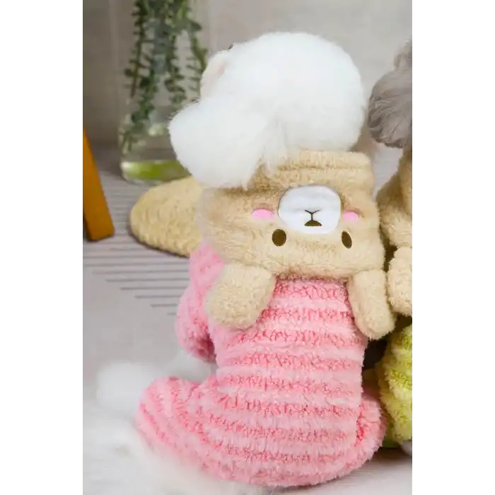 Pembe Renk Ayıcık Figürlü Peluş XL Köpek Tulum