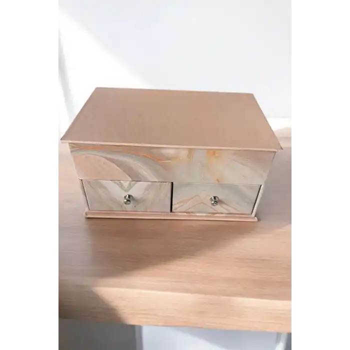 Pembe Renk Ayna Detaylı Bölmeli Çekmeceli Takı Organizeri