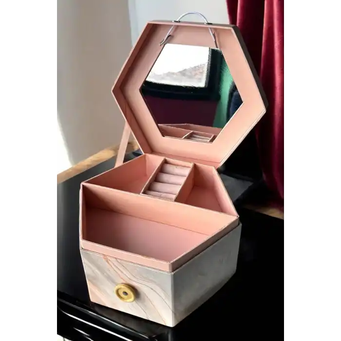 Pembe Renk Ayna Detaylı Takı Organizeri