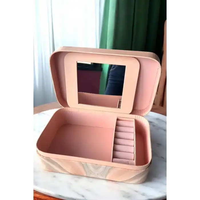 Pembe Renk Ayna Detaylı Takı Organizeri