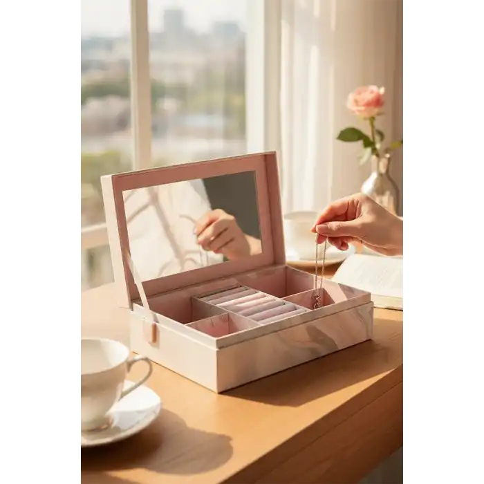 Pembe Renk Ayna Detaylı Takı Organizeri