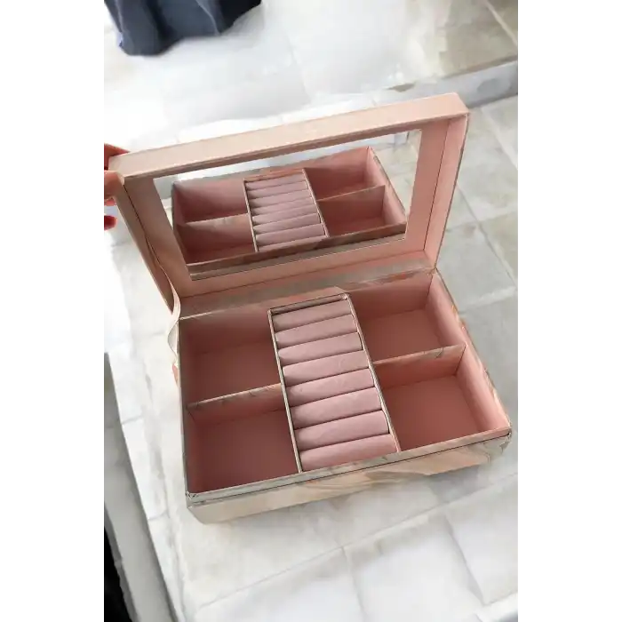 Pembe Renk Ayna Detaylı Takı Organizeri