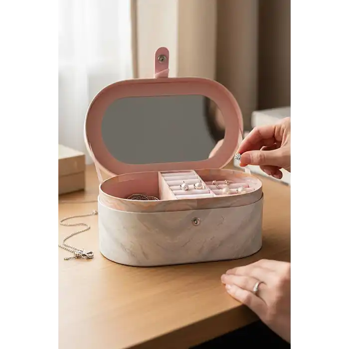 Pembe Renk Ayna Detaylı Takı Organizeri